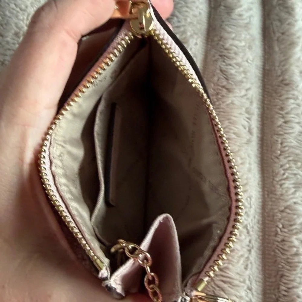 Michael Kors Pink Jet Set Travel Small Top Zip Coin Pouch with ID Holder.